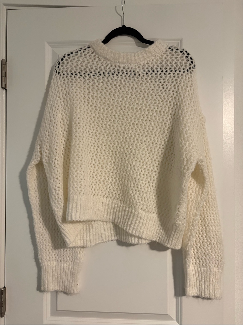 wild fable Ivory Open-Weave Crewneck Sweater
